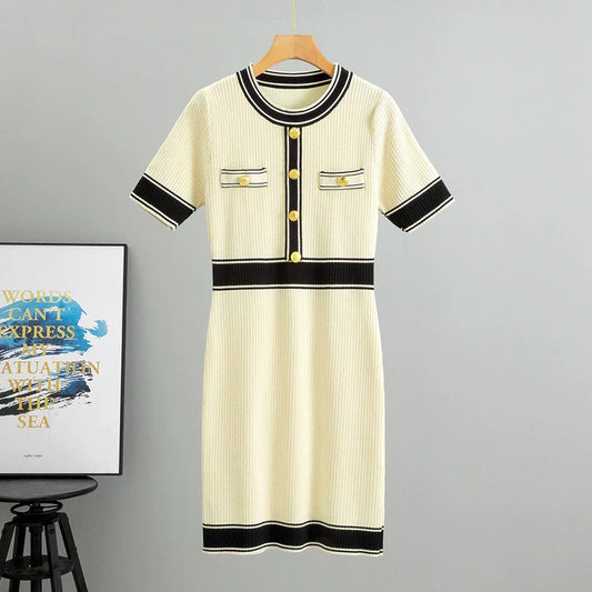 Apricot – Short-Sleeve Slim Fit Fashion Dress