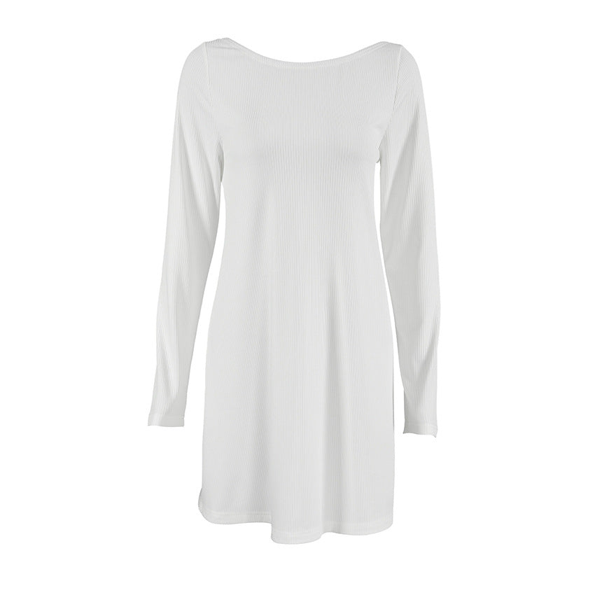 Crew Neck Ribbed Knit Long Sleeve Shift Mini Dress