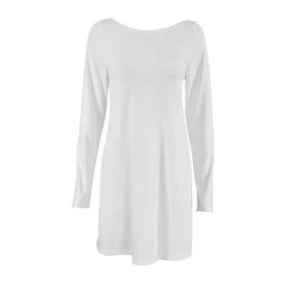 Crew Neck Ribbed Knit Long Sleeve Shift Mini Dress