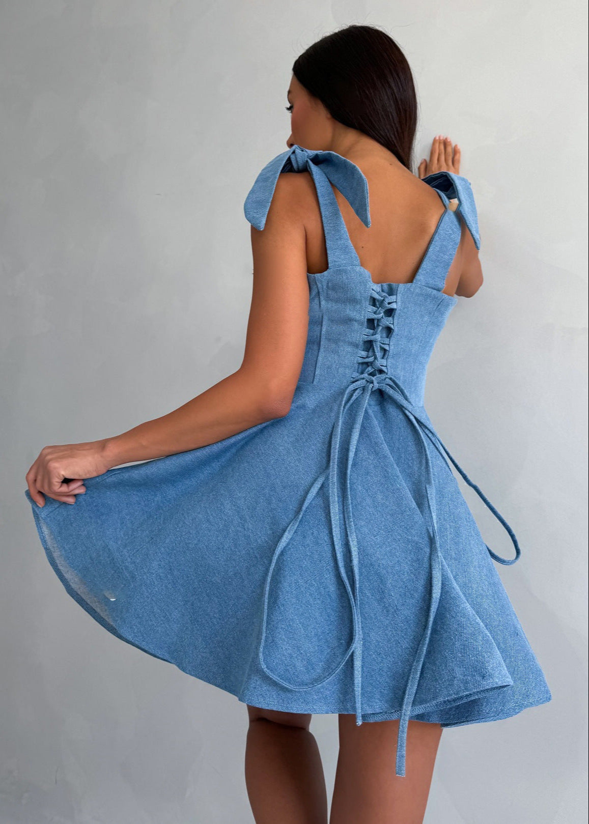 Bow-Tie Denim Corset Dress