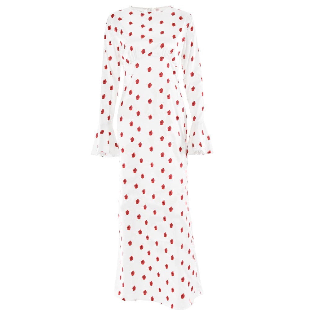 Long flared sleeve flower print zip-up maxi dress