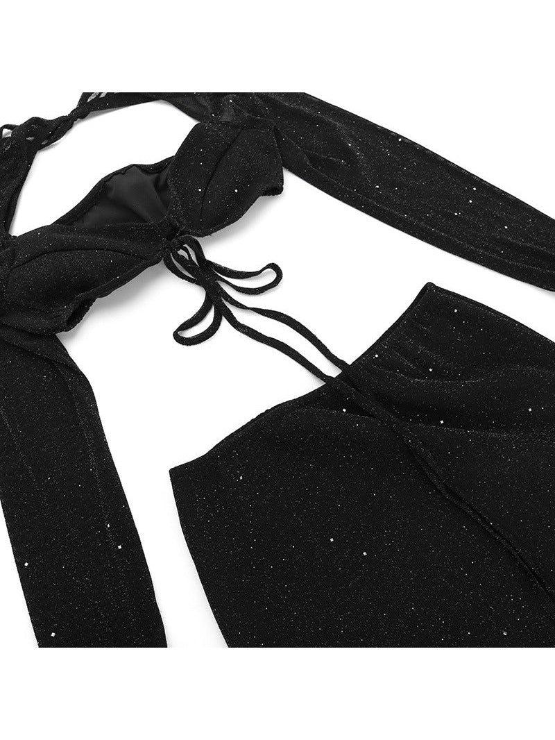 Shimmer Backless Crop Top & Sheath Skirt Coord Set