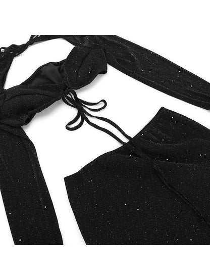 Shimmer Backless Crop Top & Sheath Skirt Coord Set