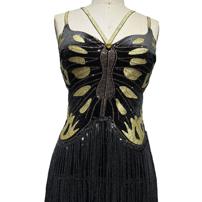 Internet Celebrity Backless Butterfly Rhinestone DressSequ Tassel Dress