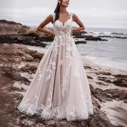 V-Neck Lace A-Line Wedding Dress