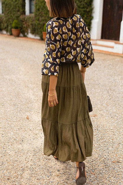 Solid Color Splicing Casual Vacation Maxi Skirt