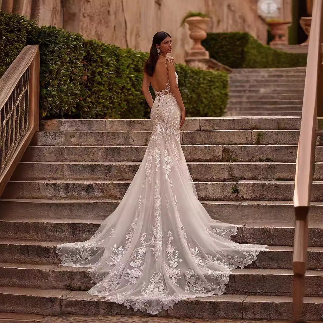 Strapless Lace Mermaid Evening Wedding Dress