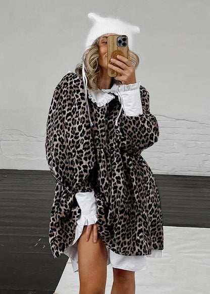 Chic Leopard Ruffle Collar Dress