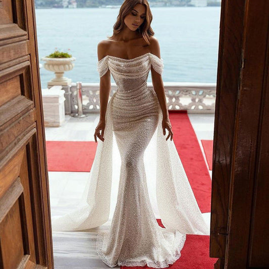 Off-Shoulder Slim Fit Long Gown Wedding Dress