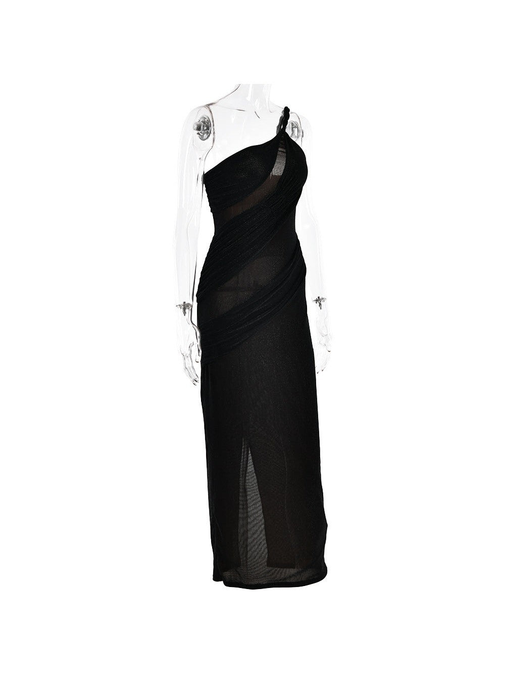 One Shoulder Shimmer Mesh Backless Dress