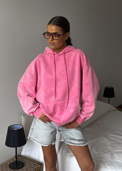 Vibrant Pink Distressed Hoodie