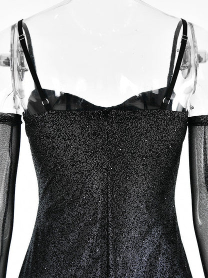 Mesh Silver Strap Tube Top Backless Hip Dress