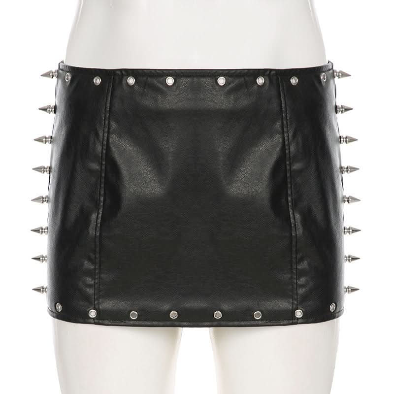 PU leather rivet mini skirt