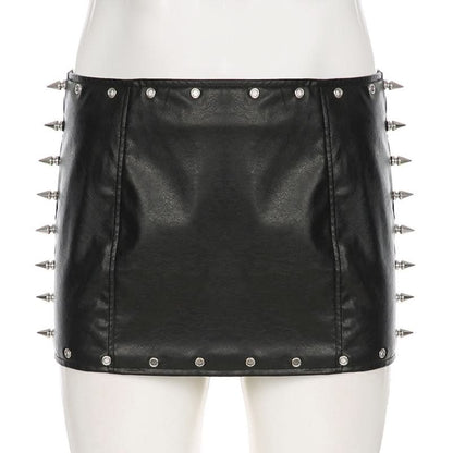 PU leather rivet mini skirt