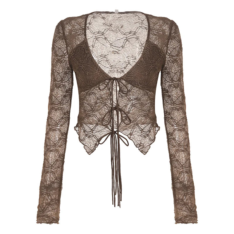 Xaria Sheer Lace-Up Cardigan