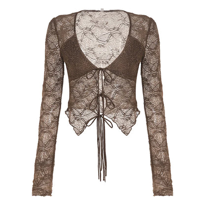 Xaria Sheer Lace-Up Cardigan