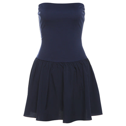 One-Shoulder Pleated Dress With Patchwork