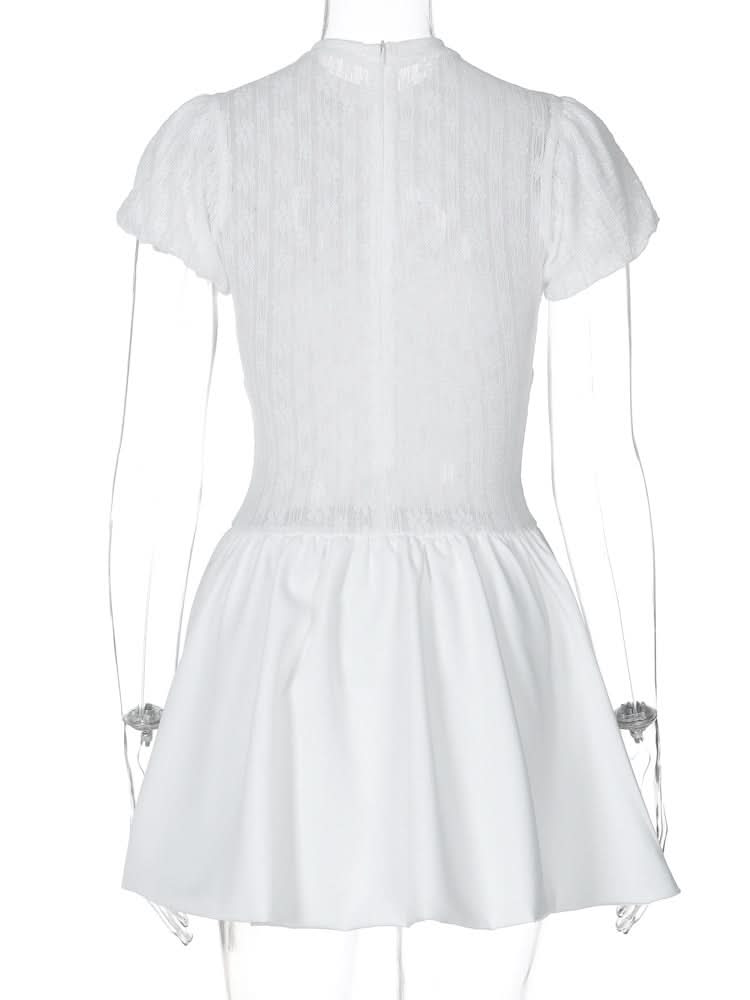 Ruched zip-up crewneck cap sleeve mini dress