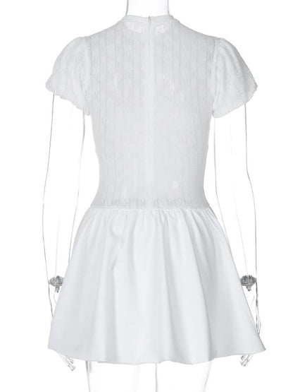 Ruched zip-up crewneck cap sleeve mini dress