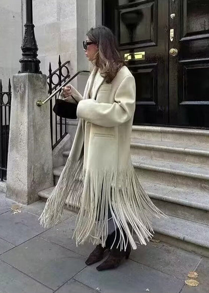 Fringe-Detail Wool Coat
