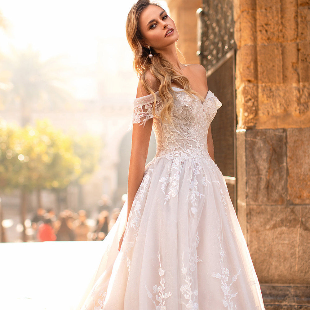 Off-Shoulder Starry Long Train Wedding Dress