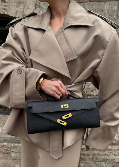 Khaki Belted Cropped Trench Jacket