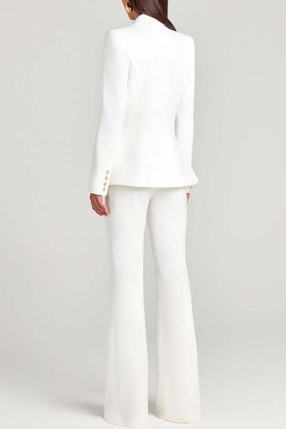 Women Power Metal Cross Snap Button Long Sleeve Lapel Blazer