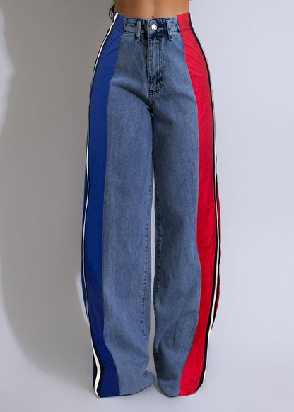 Colorblock Patchwork Straight Jean