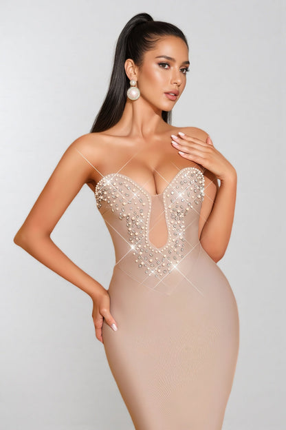 Iuana Sleeveless Beaded Bandage Maxi Dress