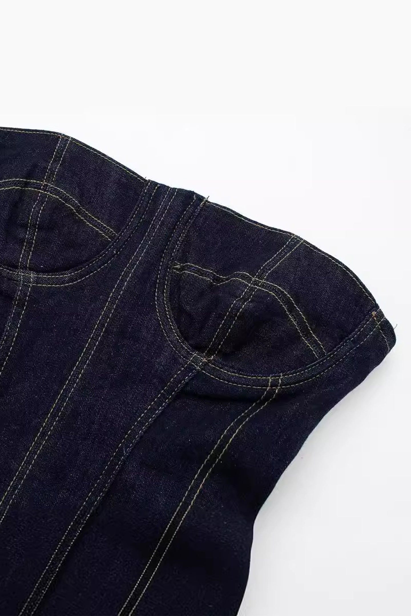 Arlene Strapless Back Slit Denim Maxi Dress