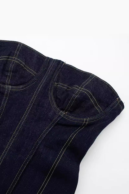 Arlene Strapless Back Slit Denim Maxi Dress