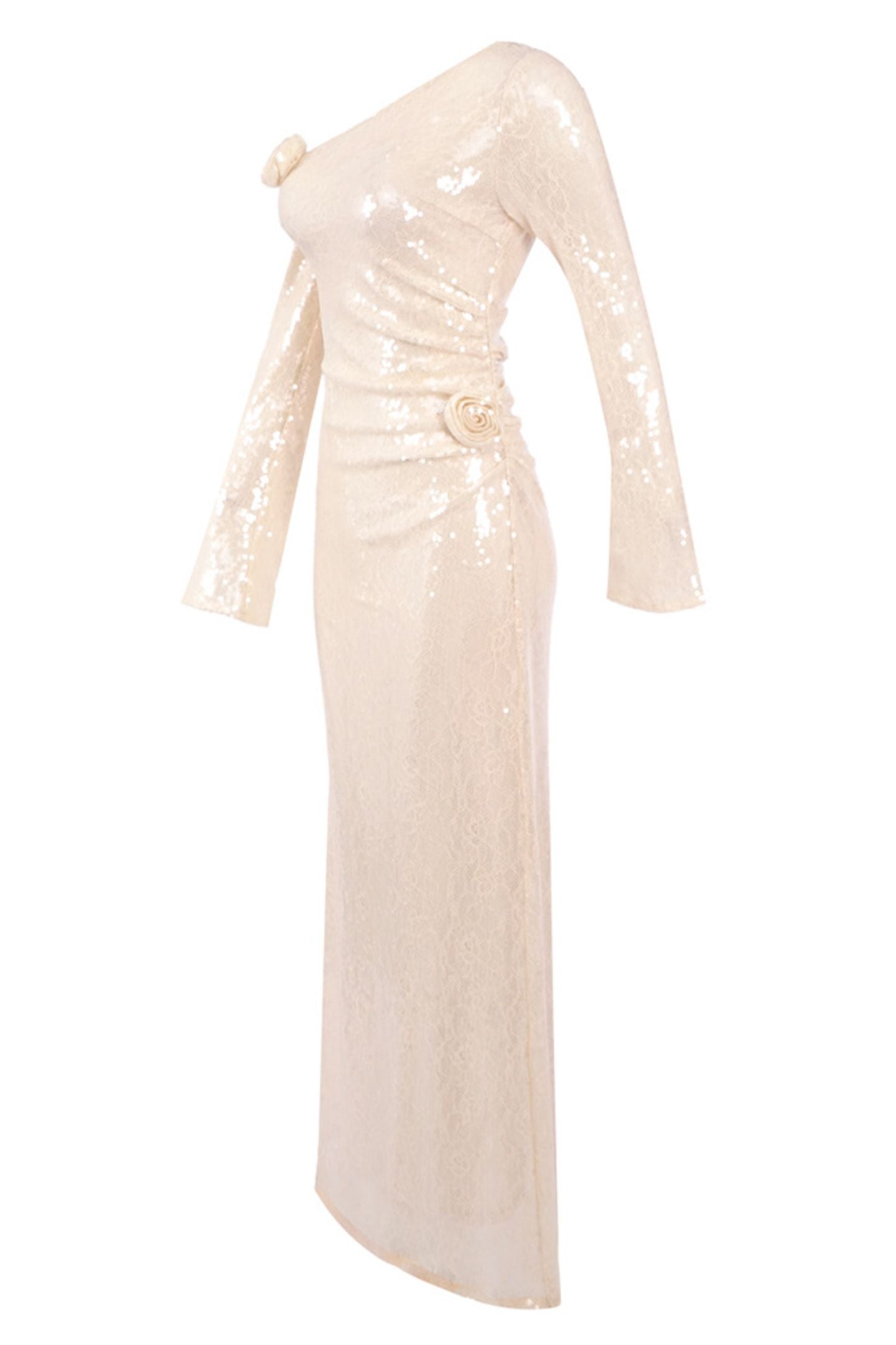 Eartha One Shoulder Floral Sequin Maxi Dress