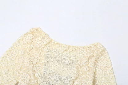 Long sleeve lace up lace ruffle mini dress