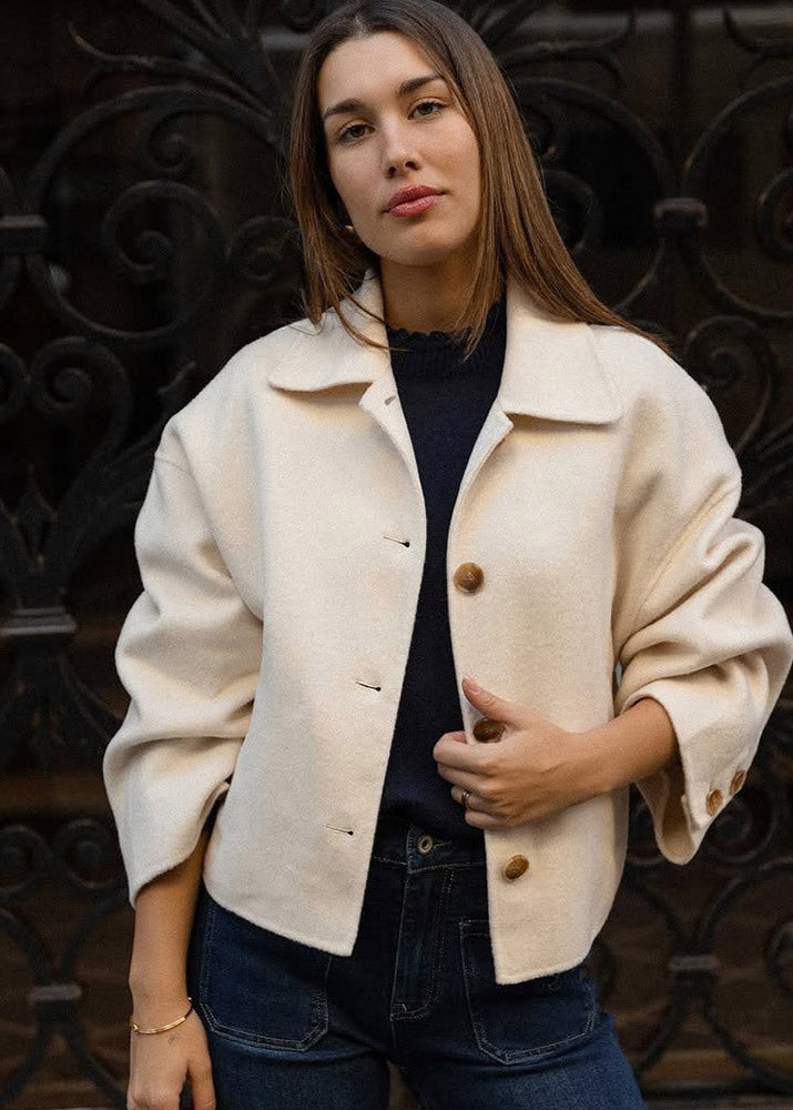 Ivory Grace - Cropped Wool-Blend Jacket