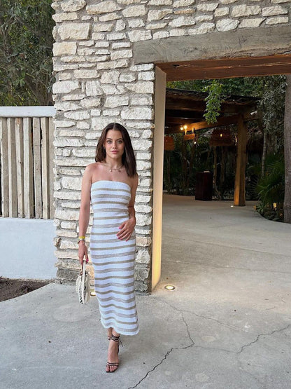 Striped Tube Bandeau Bohemian Beach Dress