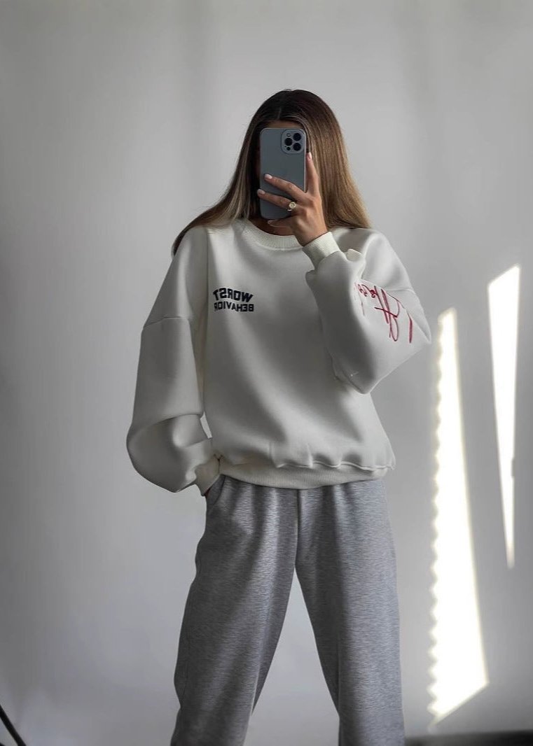 Embroidered Oversized Sweatshirt - Bold Lettering