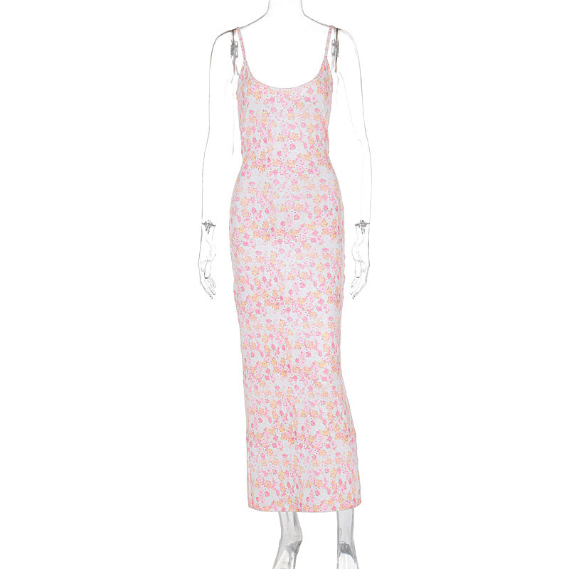 Ditsy Floral Print Spaghetti Strap Scoop Neck Bodycon Maxi Dress