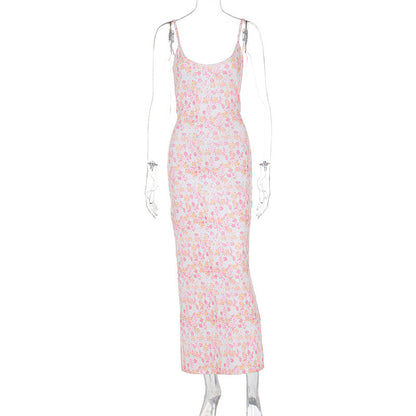 Ditsy Floral Print Spaghetti Strap Scoop Neck Bodycon Maxi Dress