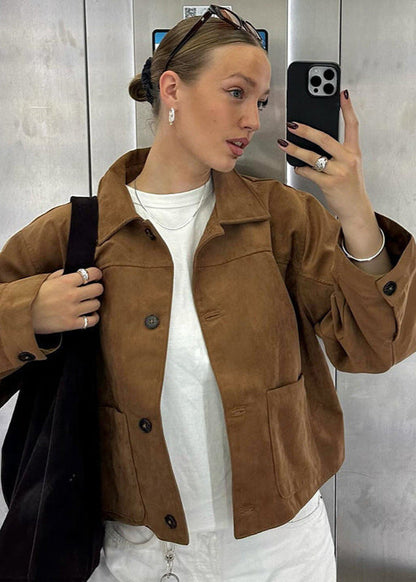 Sloane - Cropped Suede Button-Up Jacket