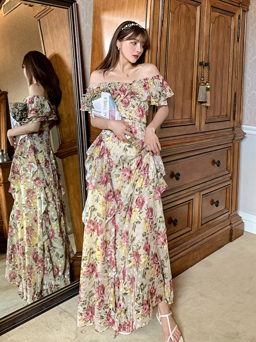 French Court-Style Plus Size Maxi Dress Ruffled Off-Shoulder Chiffon Dream gunne sax vintage dress