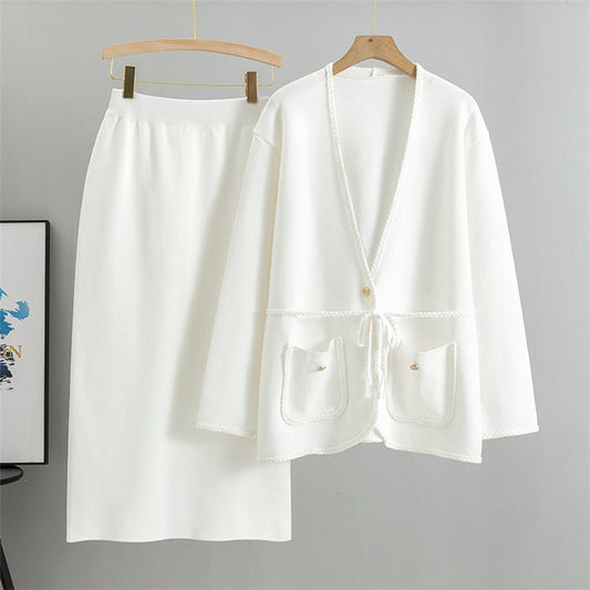 White - Loose Casual Two Piece Skirt Set