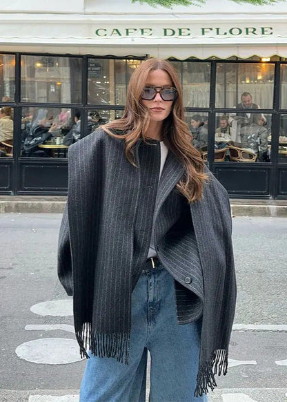 Milan - Pinstripe Scarf Coat