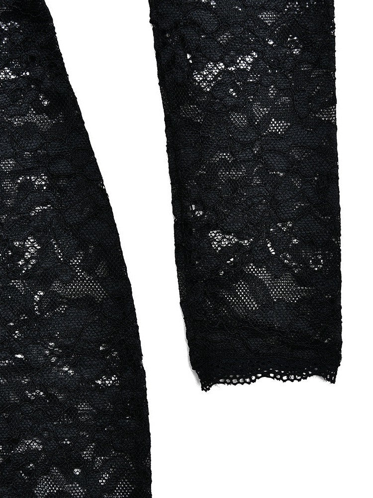 Lace Stitching See through Long Sleeve Square Neck Sheath Dress