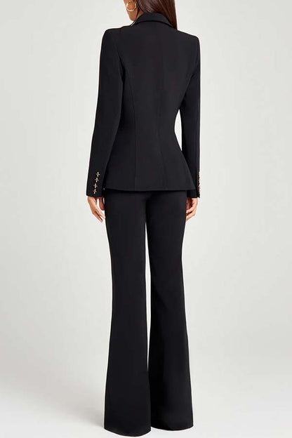 Women Power Metal Cross Snap Button Long Sleeve Lapel Blazer