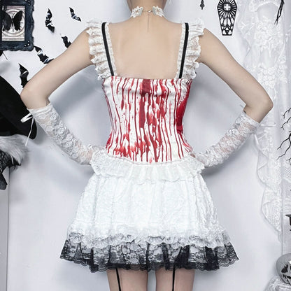 Lace up metal chain lace hem mini skirt