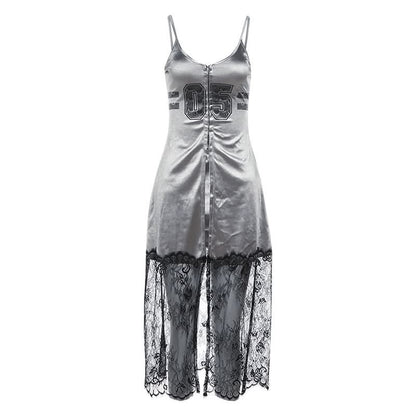 U neck button high slit lace hem patchwork cami top