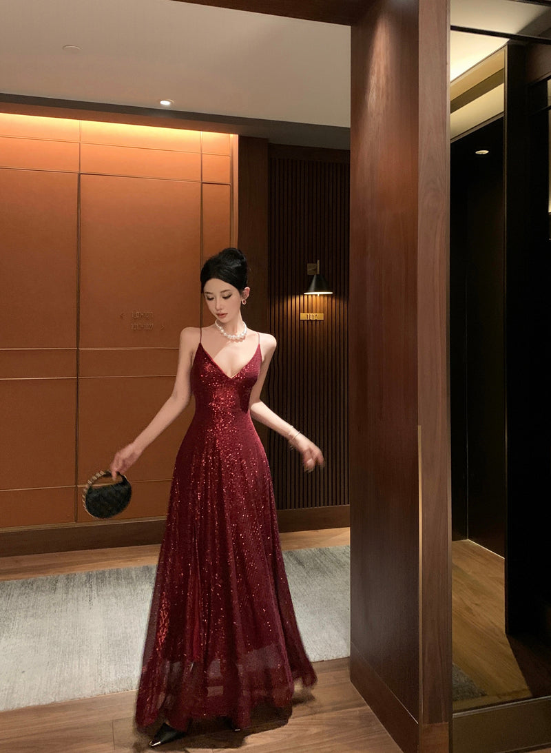 Sequin Red Maxi Dress Stunning Birthday & Evening Gown