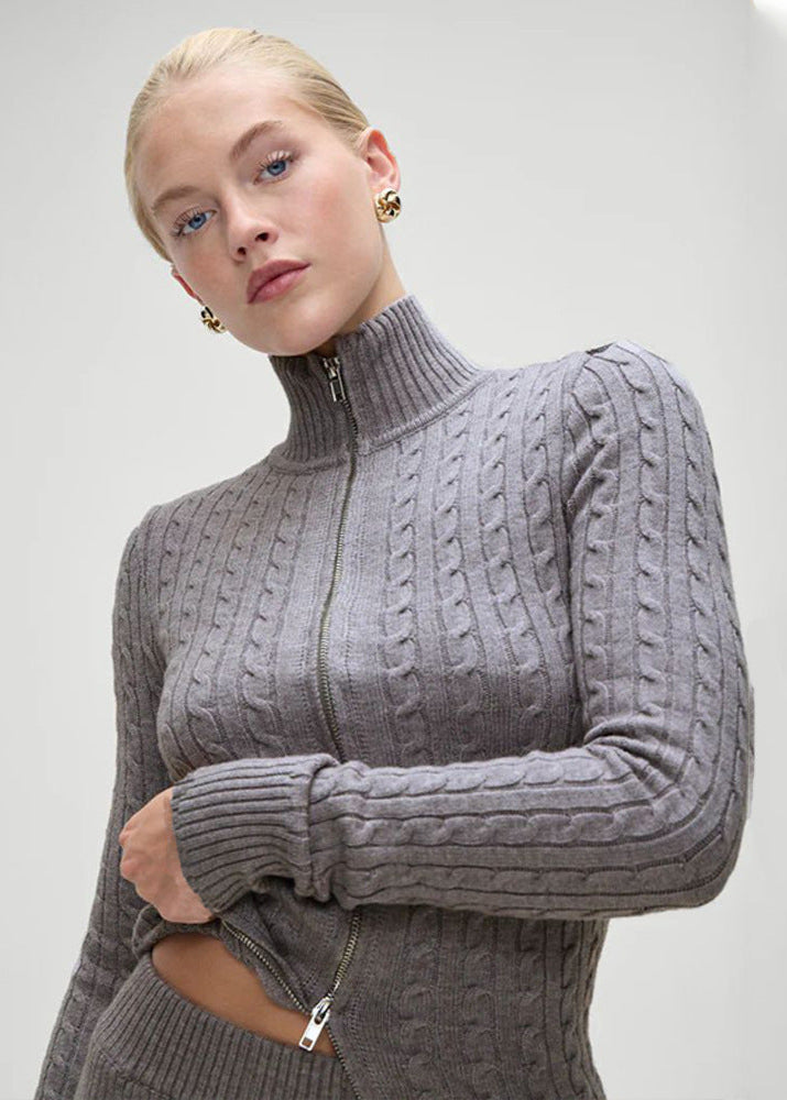 Elise - Cable Knit Zip-Up Cardigan