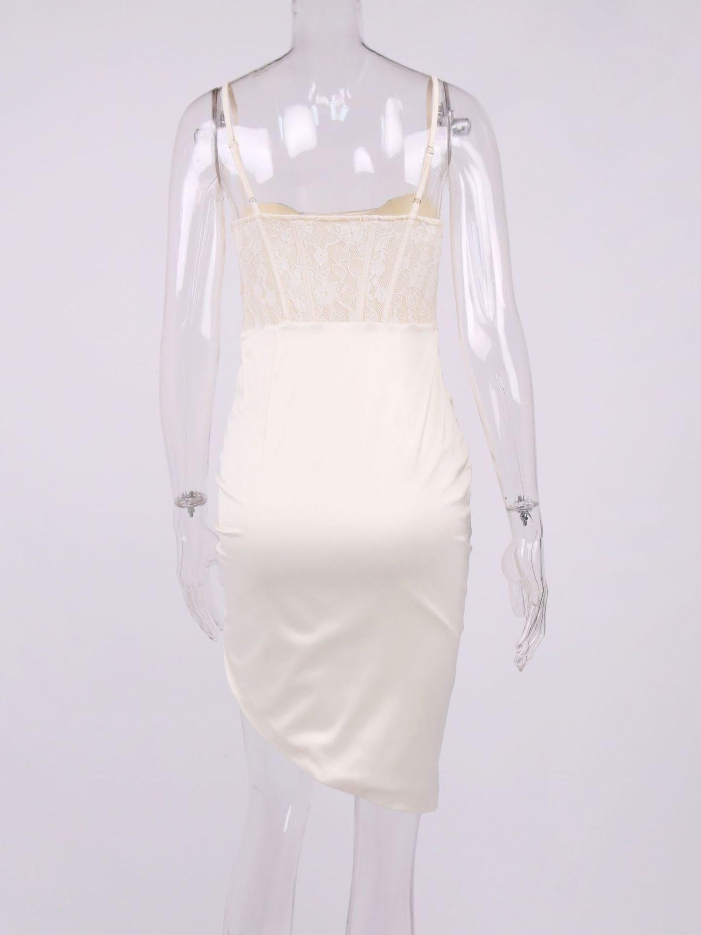 Satin Boning Corset Pleated High Slit Dress