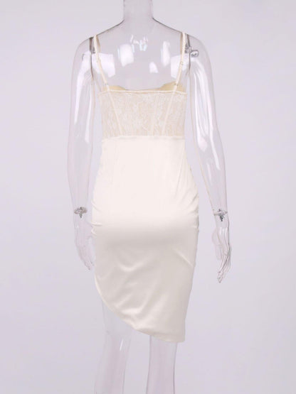 Satin Boning Corset Pleated High Slit Dress